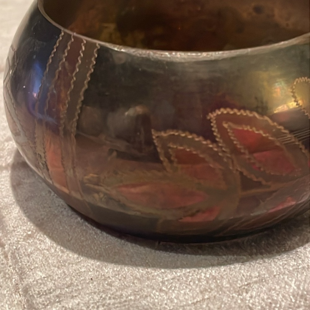 Vintage 1 3/4” Wide Etched Floral Brass Bangle Bracelet 7-8”Tattoo Style Design